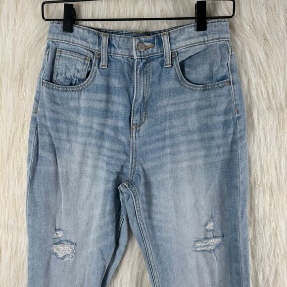 Old Navy Girls High Rise Slouchy Straight Jeans Distressed 100% Cotton Light 12 - Picture 2 of 10